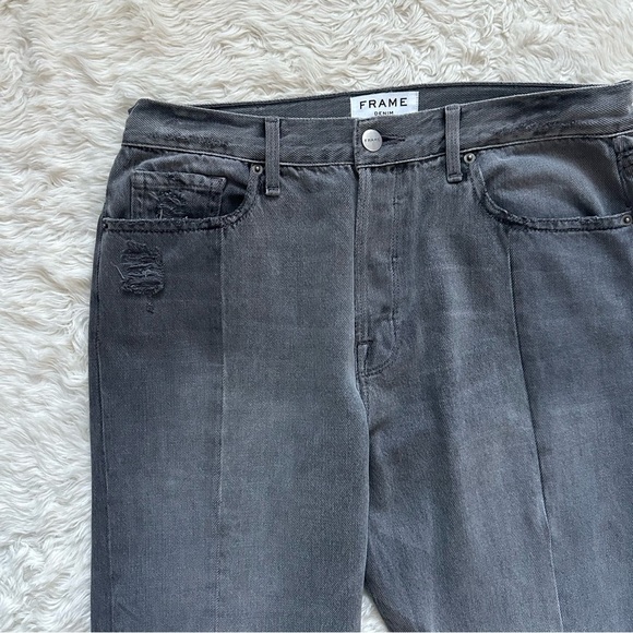 Frame Jeans Denim Nouveau Le Mix Straight Leg Crop Distressed Raw Hem Gray 32 - Picture 6 of 14